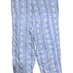 LOFT Light Blue and White Patterned Wide Leg Pants